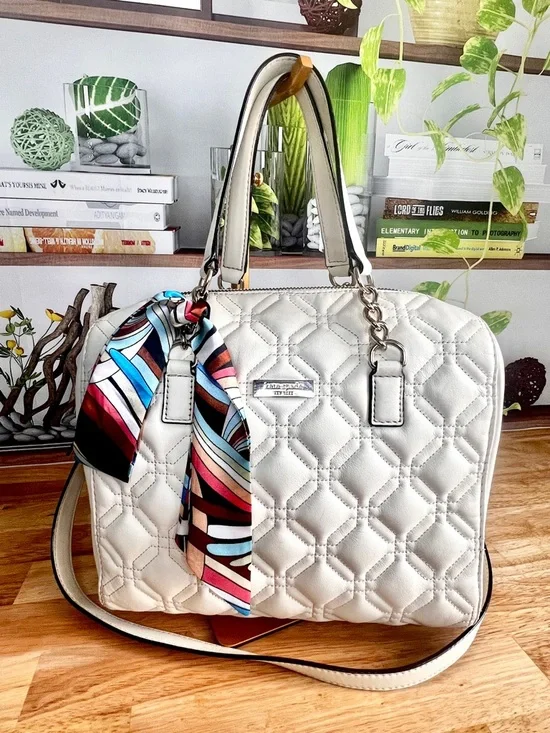 Kate Spade Alessa Astor Court Cream Quilted Satchel Bag with Scarf Accent - Picture 7 of 14